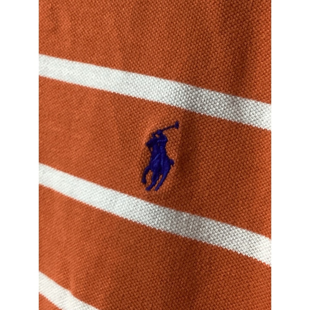 Polo‎ Ralph Lauren Mens Polo Shirt Orange White Striped Short Sleeve Casual Top - Picture 8 of 15